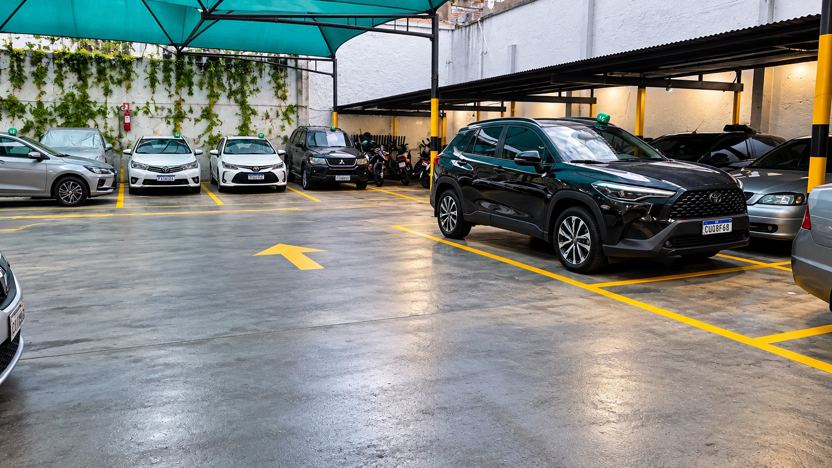 Veículos estacionados em vagas demarcadas